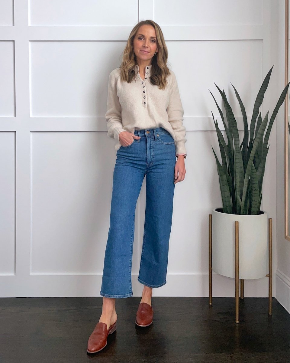 mules with wide leg jeans