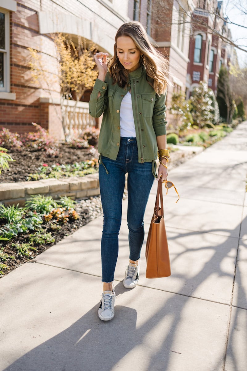 OLIVE GREEN JACKET GOLDEN GOOSE SNEAKERS