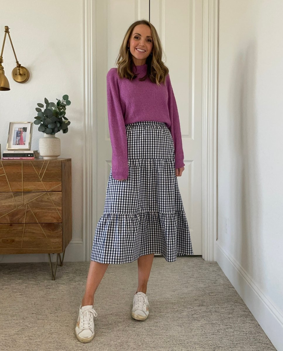gingham skirt with sneakers