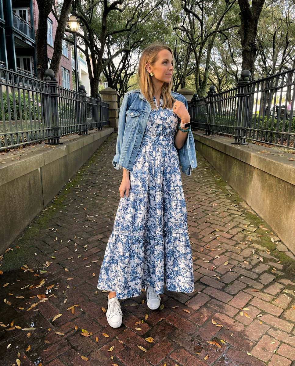 floral dress with sneakers