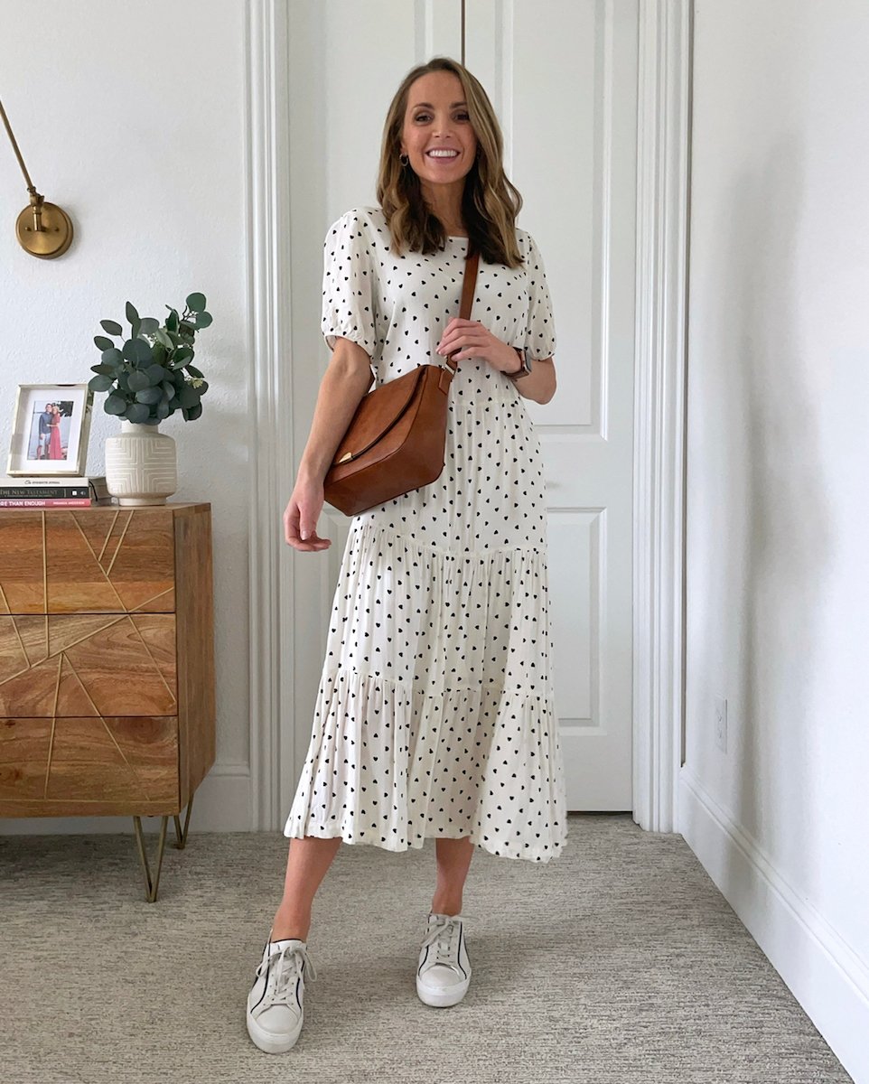 polka dot dress with sneakers