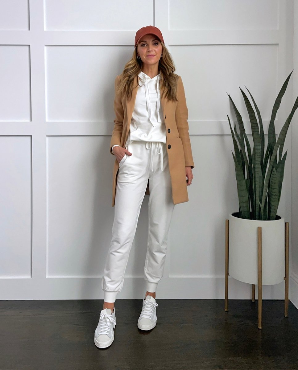 matching set and coat with sneakers