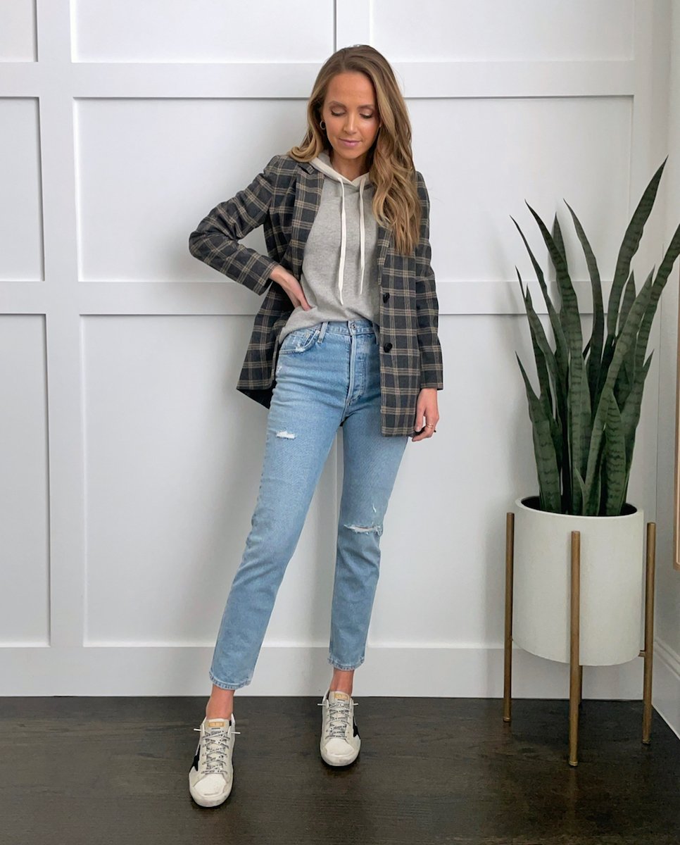 plaid blazer with leggings