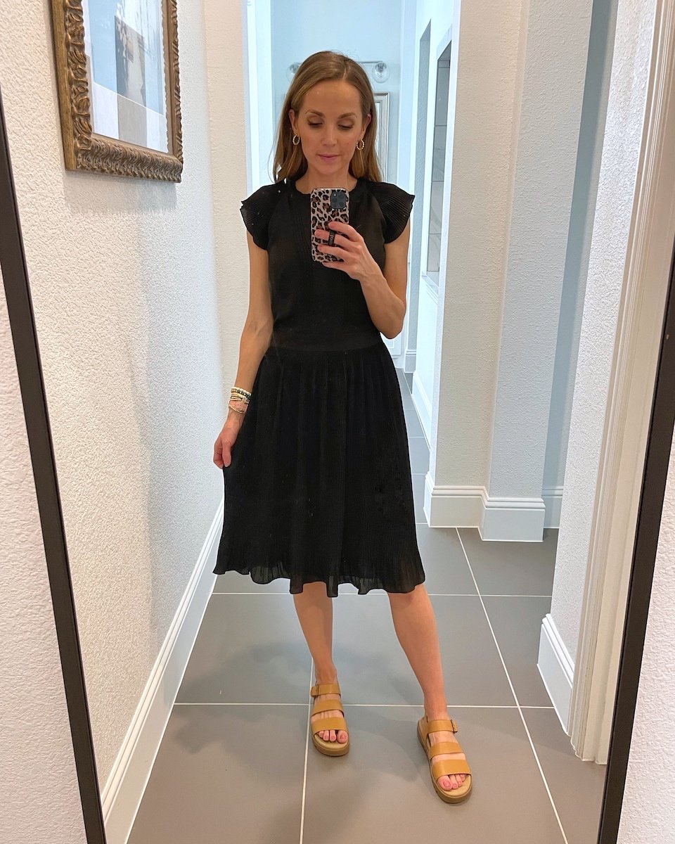 black dress with platform sandals