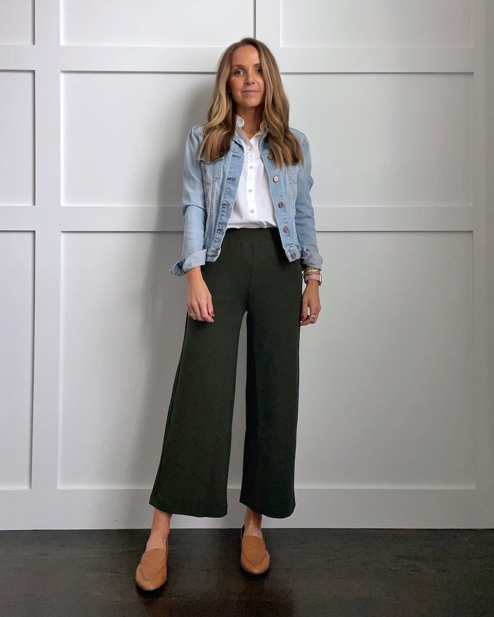 wide leg pants denim jacket