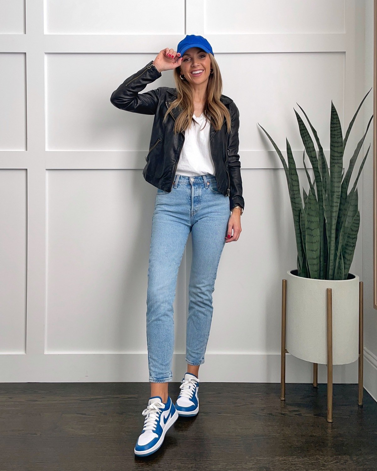Nike Air Force Shoes with Jeans and Leather Jacket