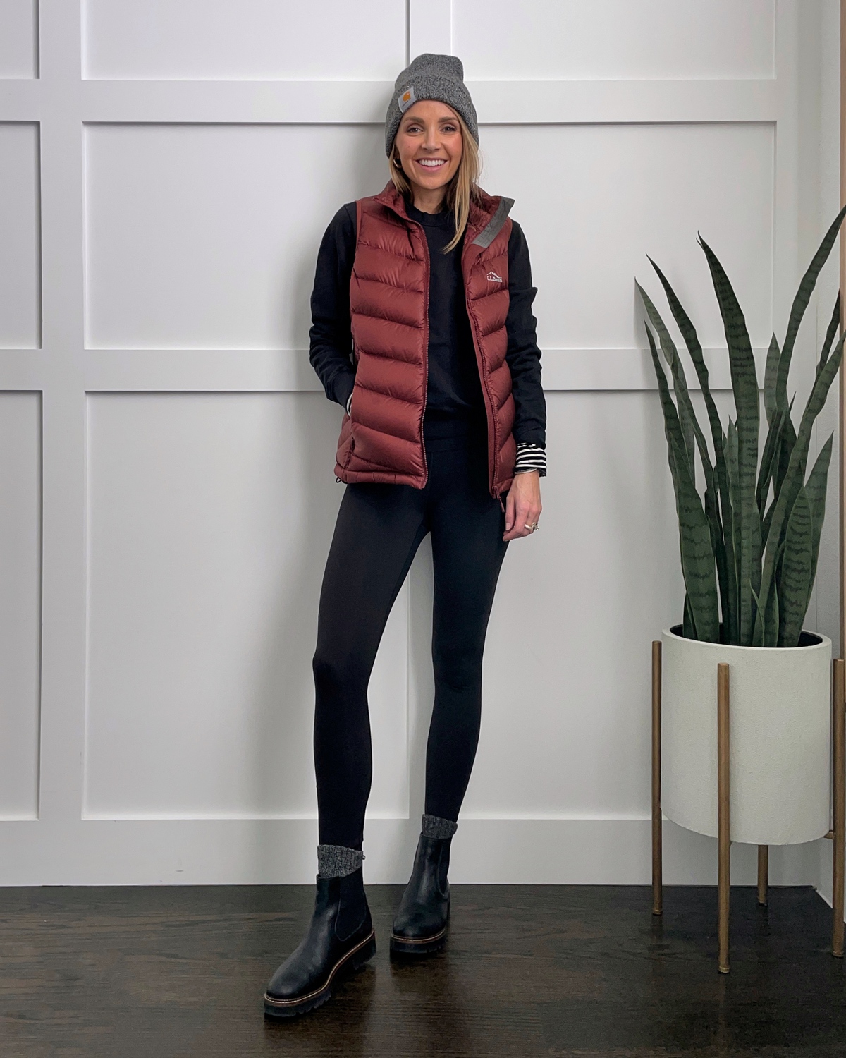 beanie with puffer vest
