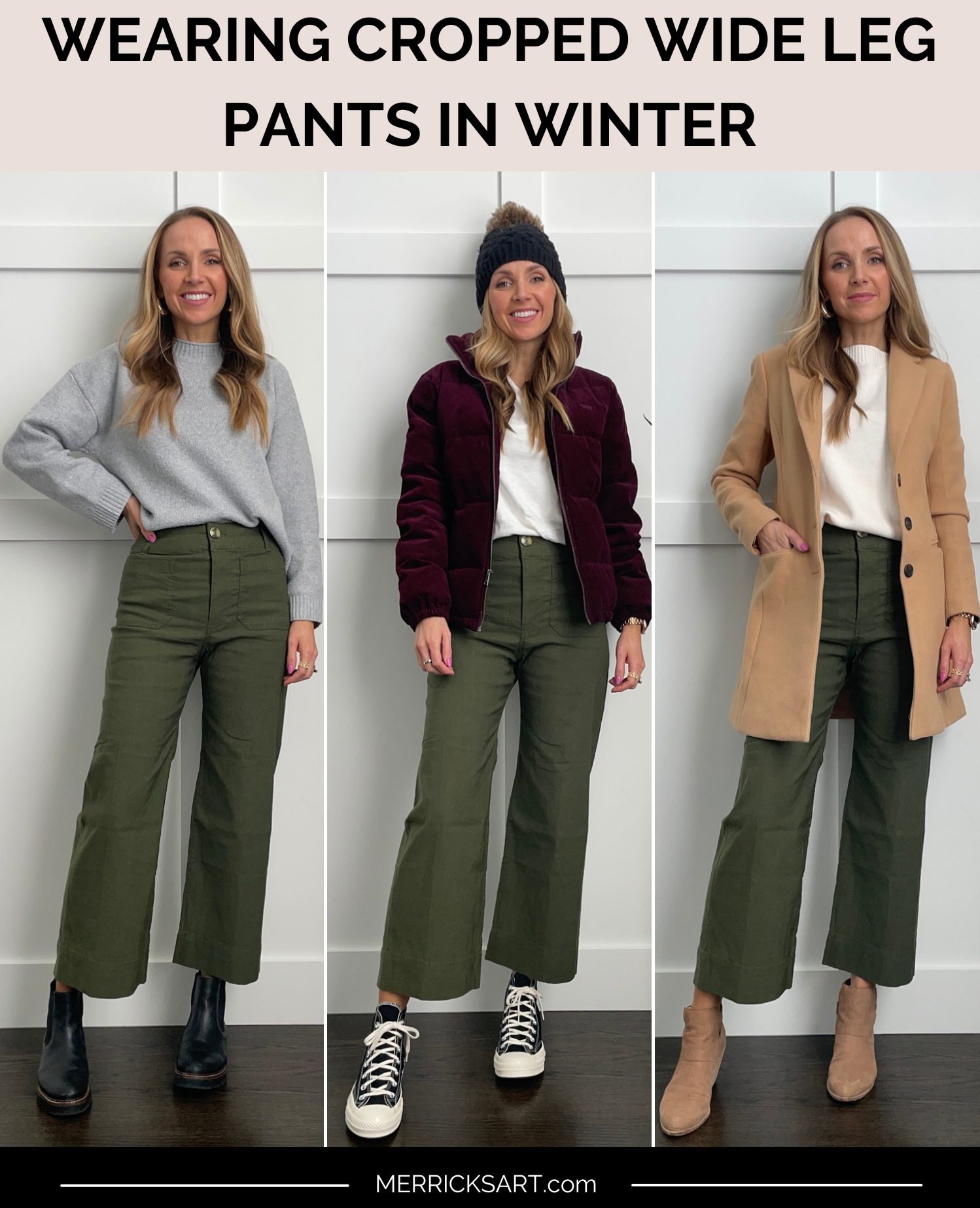 WearING Cropped Wide Leg Pants in Winter