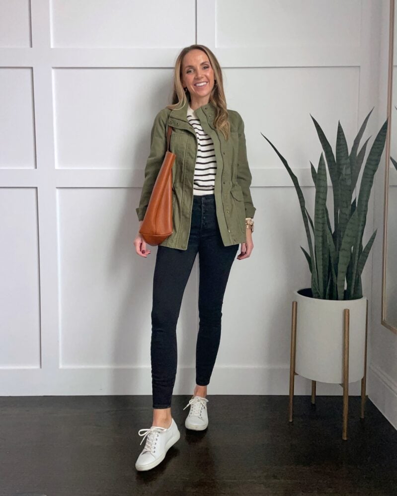utility jacket striped sweater