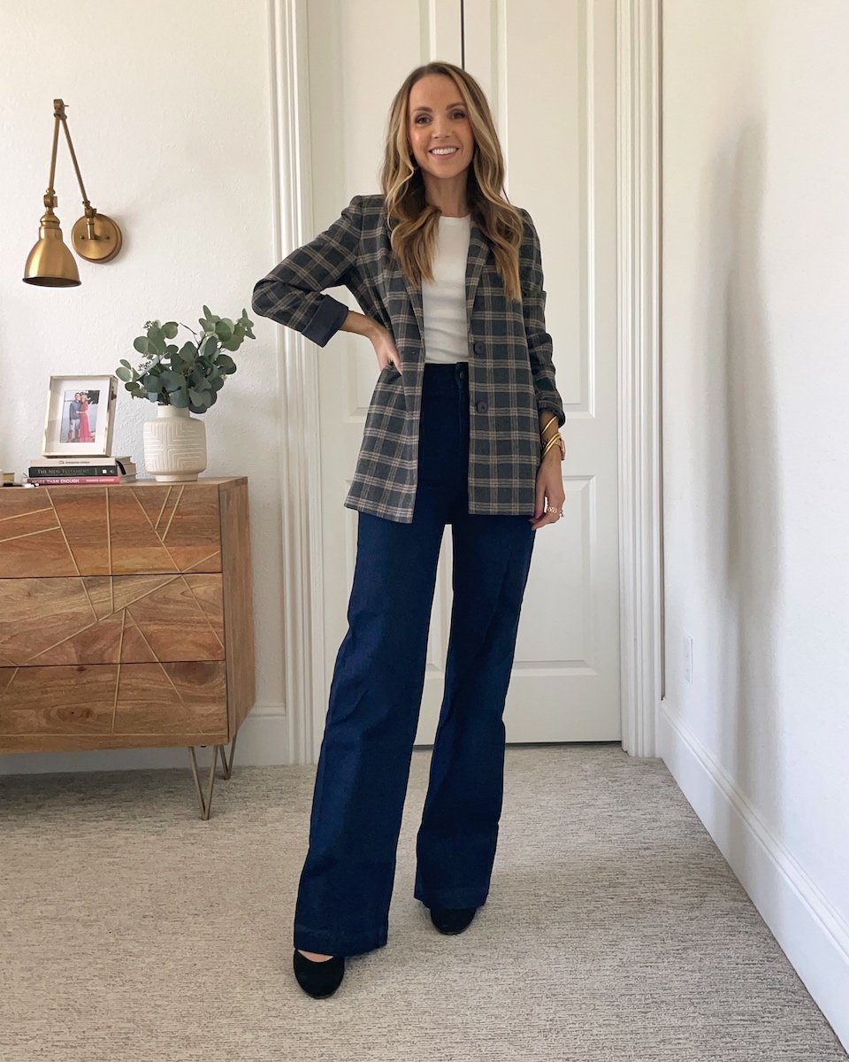 wide leg jeans with blazer