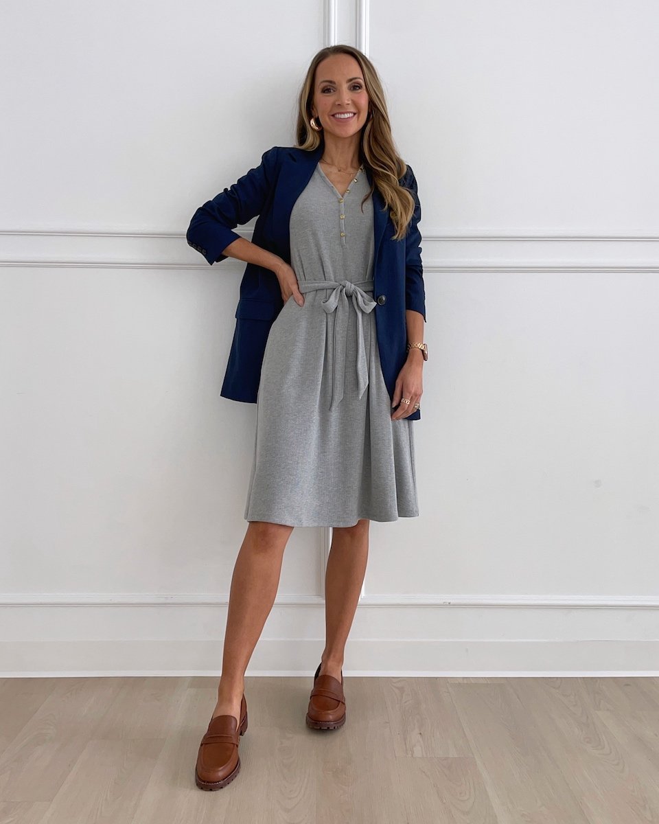gray MW dress with blazer