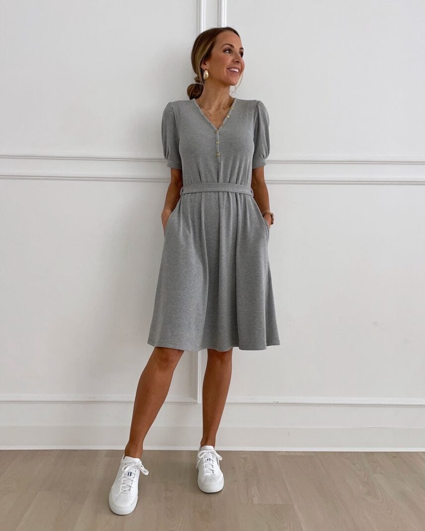 gray mw dress with sneakers