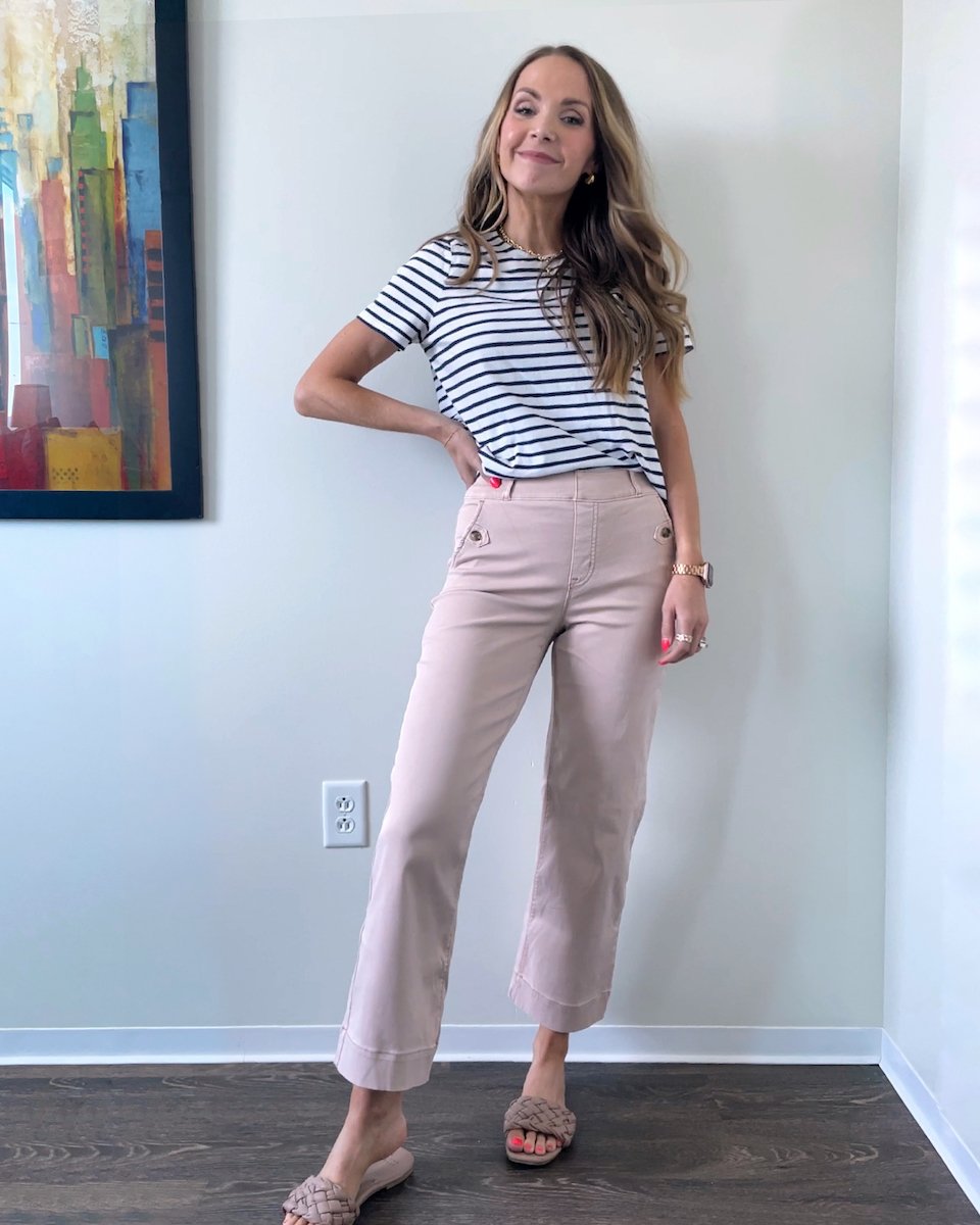 spanx with striped tee