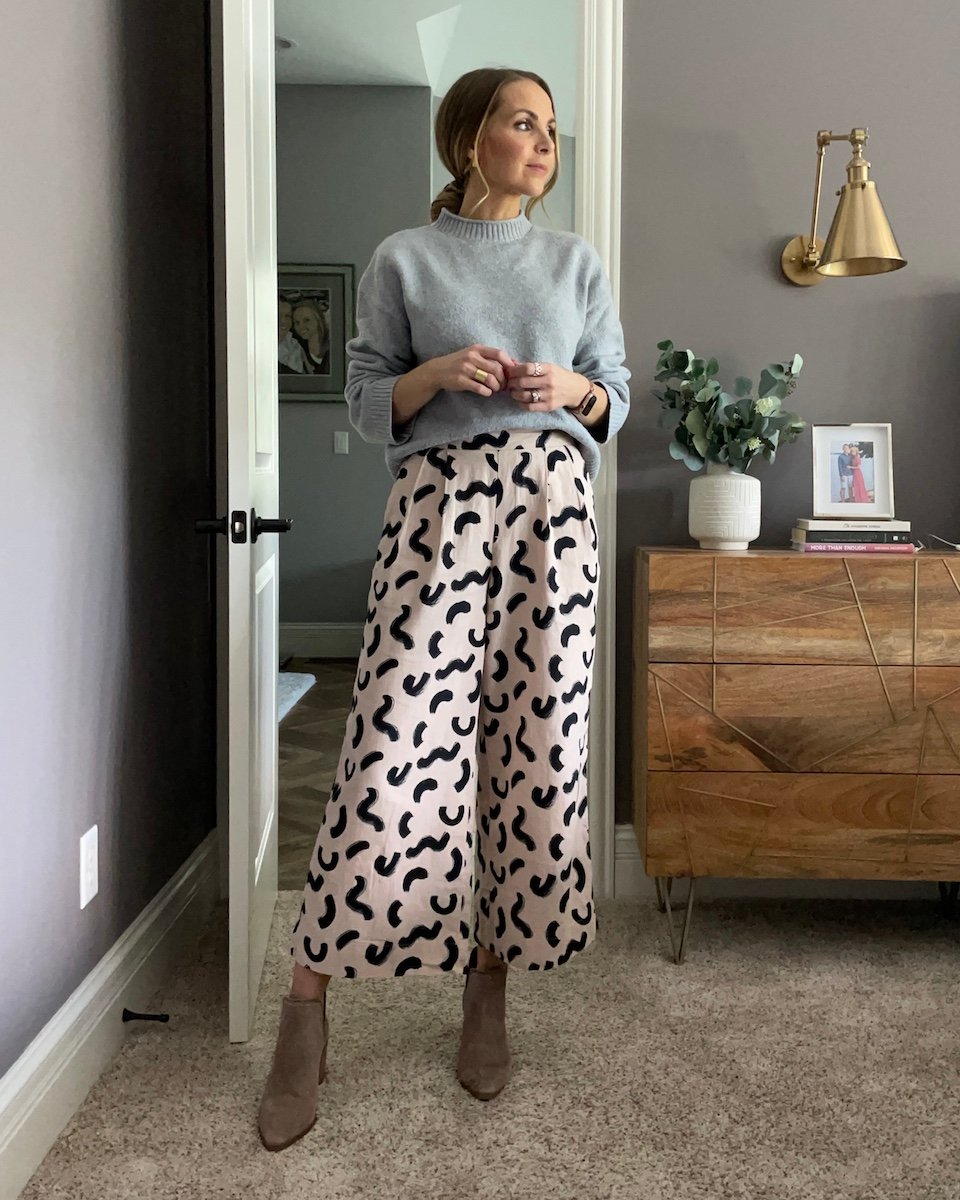 wide leg pants ankle boots
