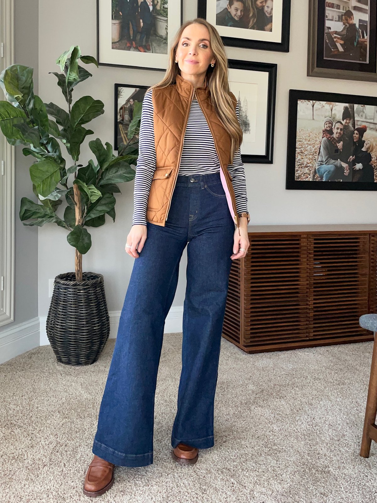 winter teacher outfit vest and jeans