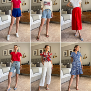 6 women's outfits in Patriotic colors for the 4th of July