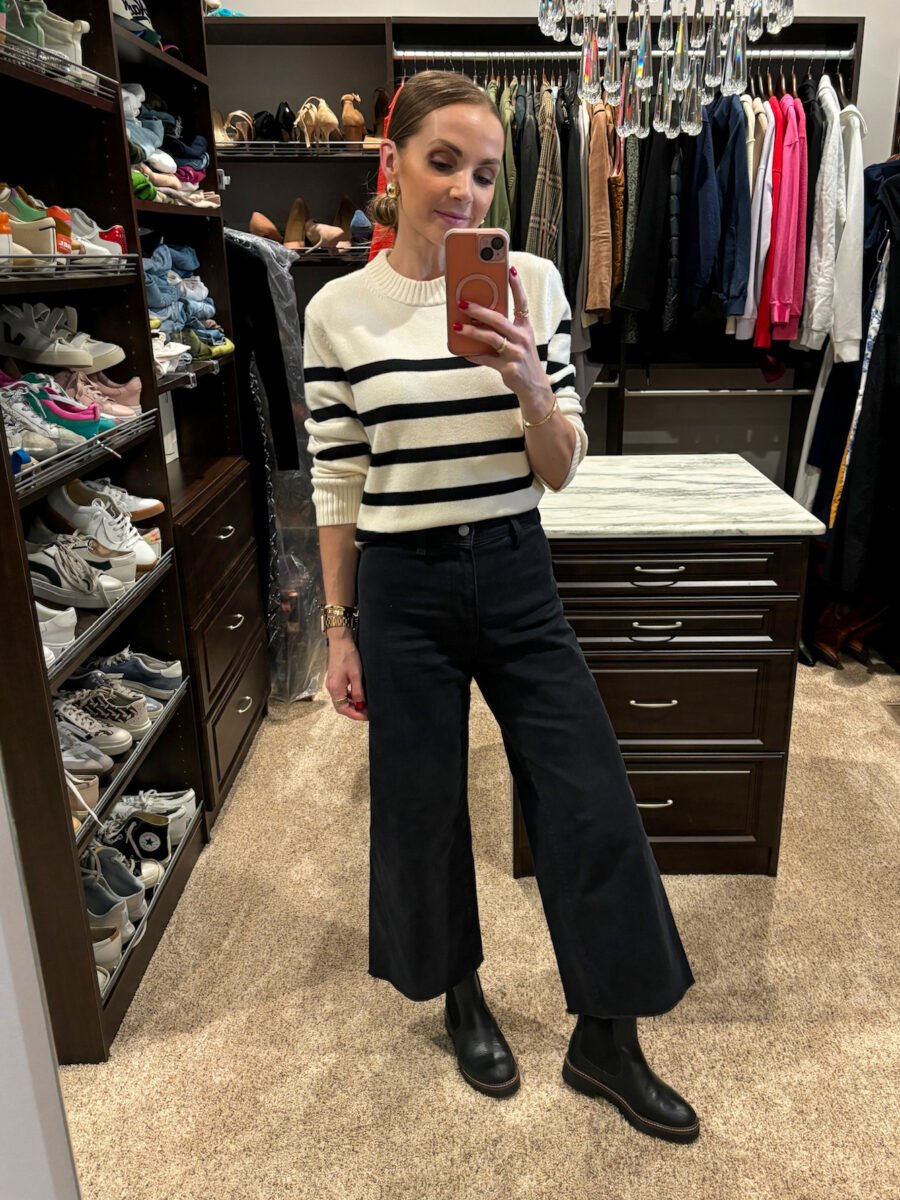 How to keep ankles warm with cropped pants - Target Sailor Pants, Target Stripe sweater, Nordstrom Chelsea Boots
