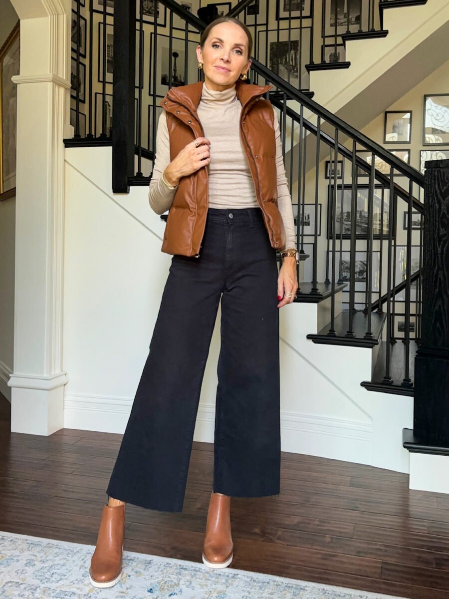target sailor jeans with turtleneck and puffer vest