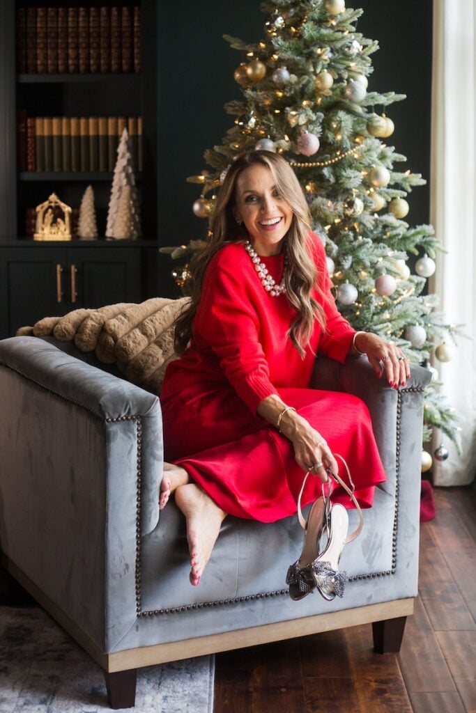 red skirt and sweater merricksart holiday gifts