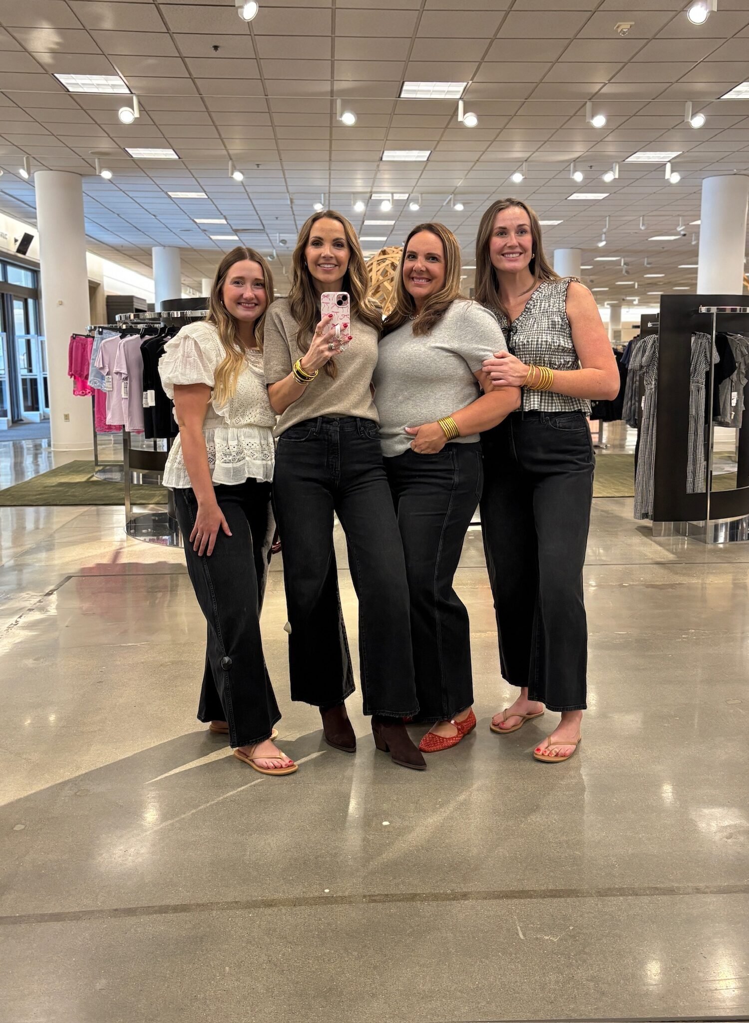Nordstrom Anniversary Sale - Good American Good Skate Wide Leg Jean, Treasure & Bond lace blouse, Nordstrom cashmere top, Rails Gingham top, Sam Edelman boots, Sam Edelman jellies
